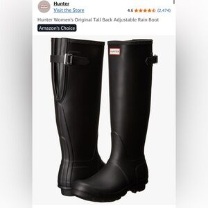 HUNTER Matte Black Tall Adjustable Rain Boots size 8